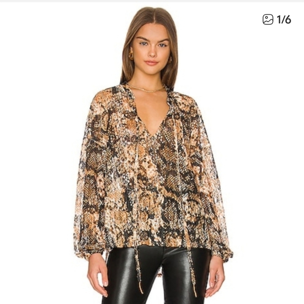Free People Blouse Women's XS Out For The Night Snake Combo Oversized